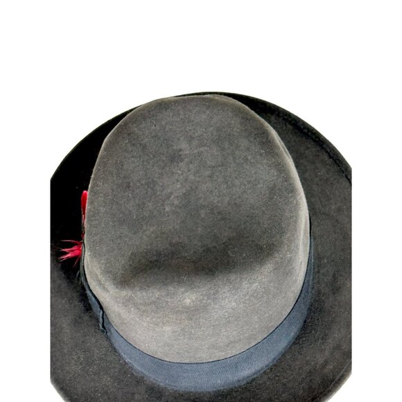 1950s 60s Stetson fedora in dark gray with red feathers Size 22 circumference - Picture 6 of 7
